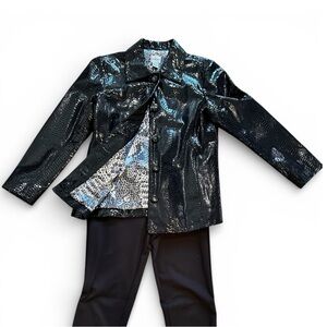 Chico’s Textured Leather Jacket Size 1 Black Statement Jacket